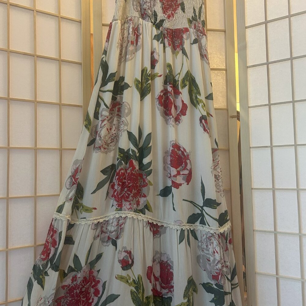 One Clothing Camisole Strap Tiered Colorful Floral Maxi Dress Size M Flowy Skirt - Picture 6 of 16
